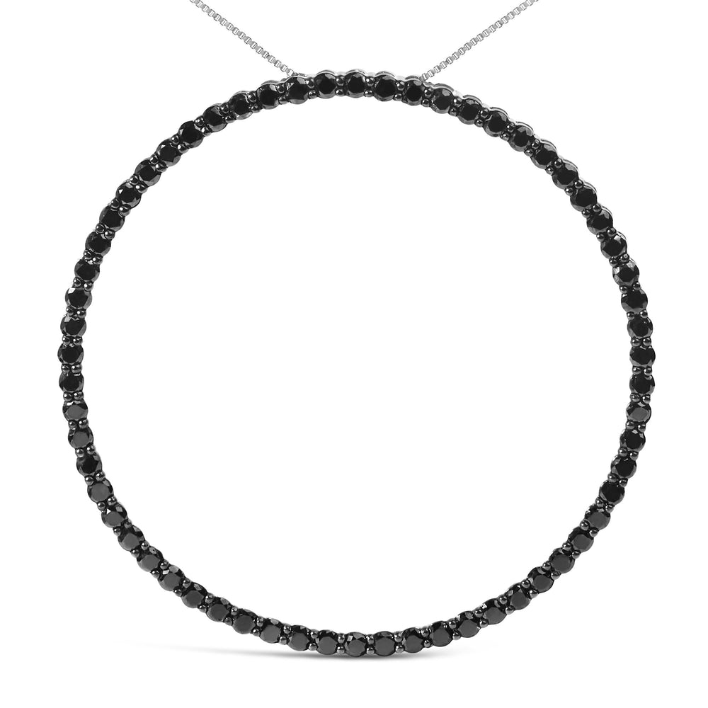 .925 Sterling Silver Black Diamond Open Hoop Circle 18" Pendant Necklace (Black Color, I2-I3 Clarity)