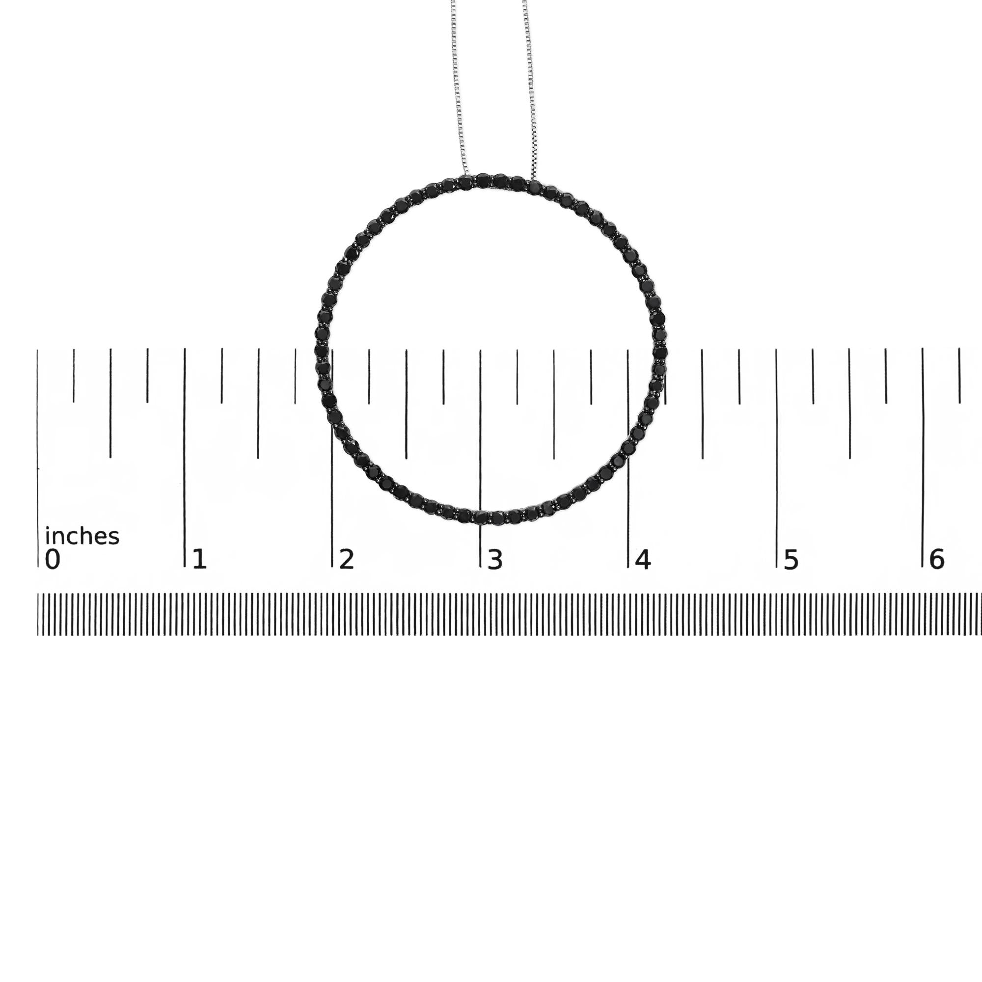 .925 Sterling Silver Black Diamond Open Hoop Circle 18" Pendant Necklace (Black Color, I2-I3 Clarity)
