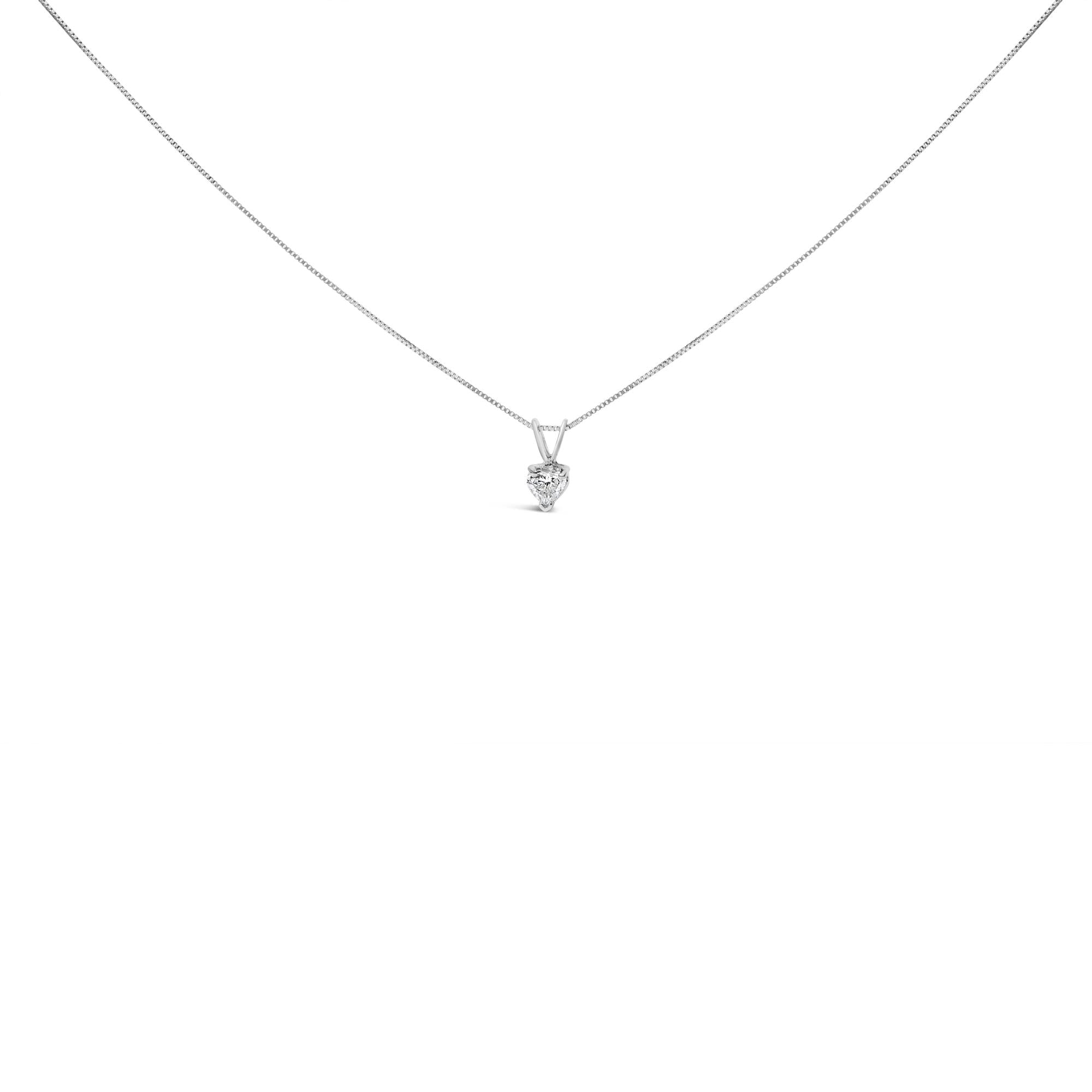 14K White Gold 3-Prong Set Heart Shaped Solitaire Lab Grown Diamond 18" Pendant Necklace (F-G Color, VS2-SI1 Clarity)