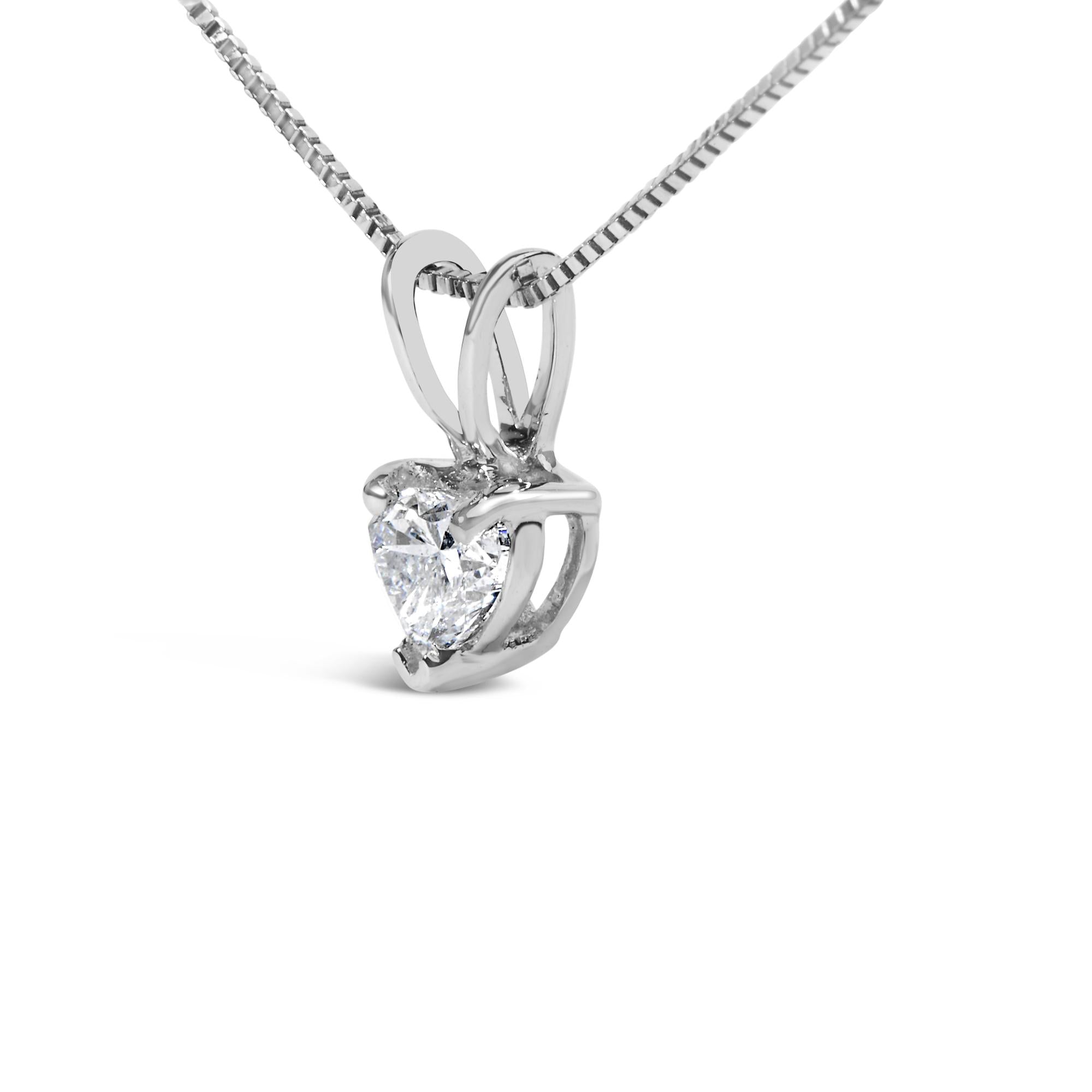 14K White Gold 3-Prong Set Heart Shaped Solitaire Lab Grown Diamond 18" Pendant Necklace (F-G Color, VS2-SI1 Clarity)