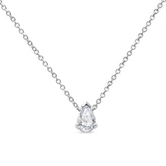 14K White Gold 1/2 Cttw Lab Grown Pear Shape Solitaire Diamond Pendent 18" Necklace (F-G Color, VS2-SI1 Clarity)