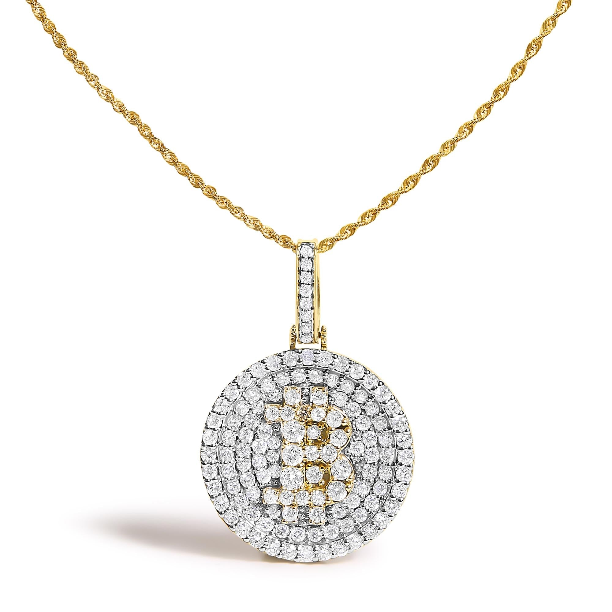10K Yellow Gold 2-1/3 Cttw Diamond Bitcoin Letter B Pendant Necklace