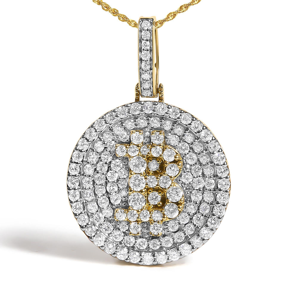 10K Yellow Gold 2-1/3 Cttw Diamond Bitcoin Letter B Pendant Necklace