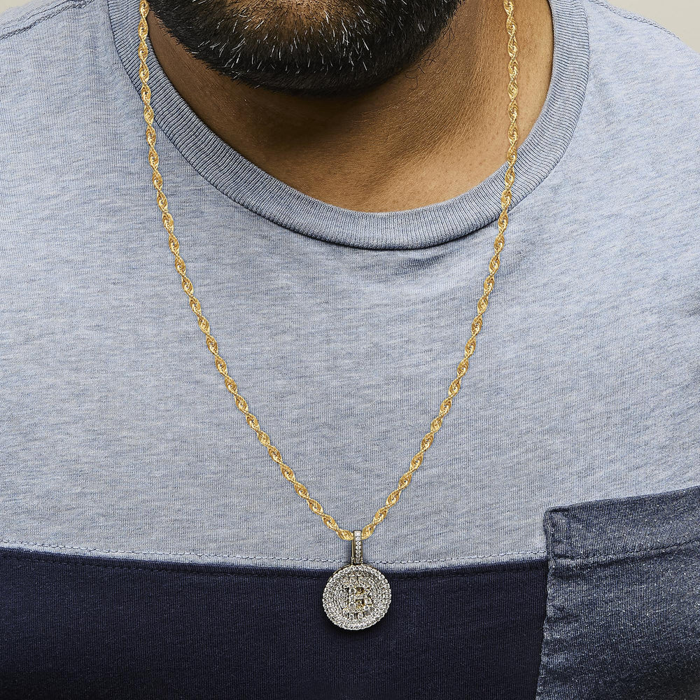 10K Yellow Gold 2-1/3 Cttw Diamond Bitcoin Letter B Pendant Necklace