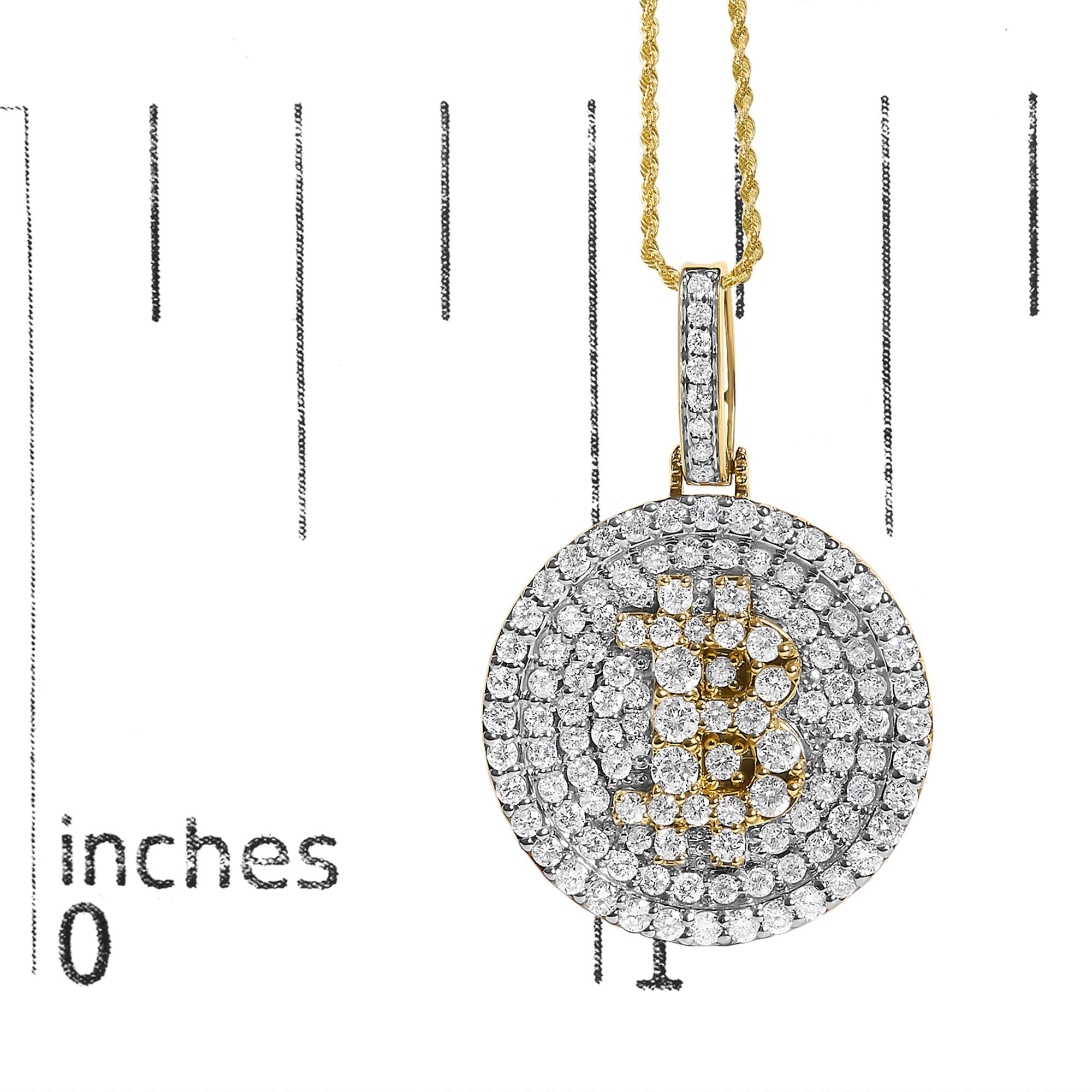 10K Yellow Gold 2-1/3 Cttw Diamond Bitcoin Letter B Pendant Necklace