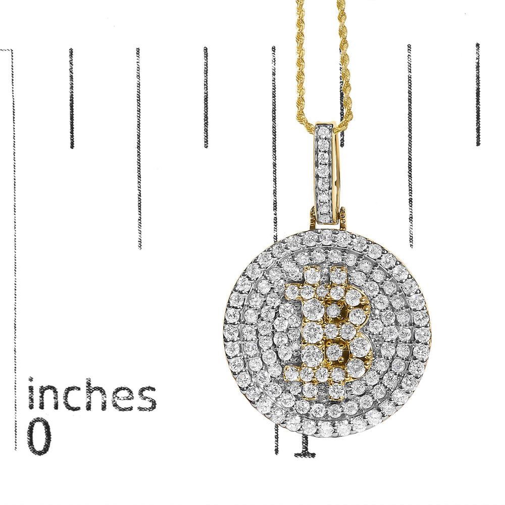 10K Yellow Gold 2-1/3 Cttw Diamond Bitcoin Letter B Pendant Necklace