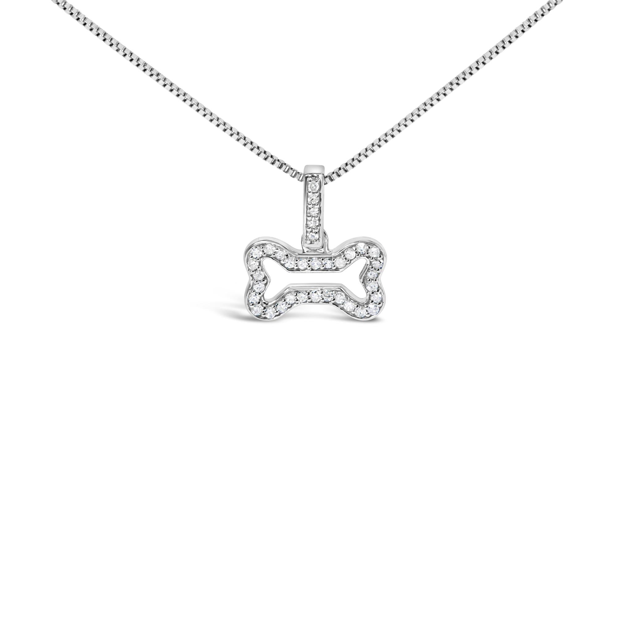 .925 Sterling Silver 1/5 Cttw Diamond Dog Bone Pendant Necklace (H-I Color, I1-I2 Clarity) - 18"