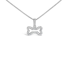 .925 Sterling Silver 1/5 Cttw Diamond Dog Bone Pendant Necklace (H-I Color, I1-I2 Clarity) - 18"