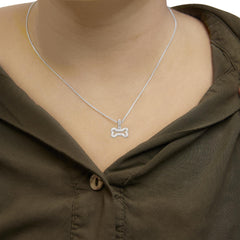 .925 Sterling Silver 1/5 Cttw Diamond Dog Bone Pendant Necklace (H-I Color, I1-I2 Clarity) - 18"