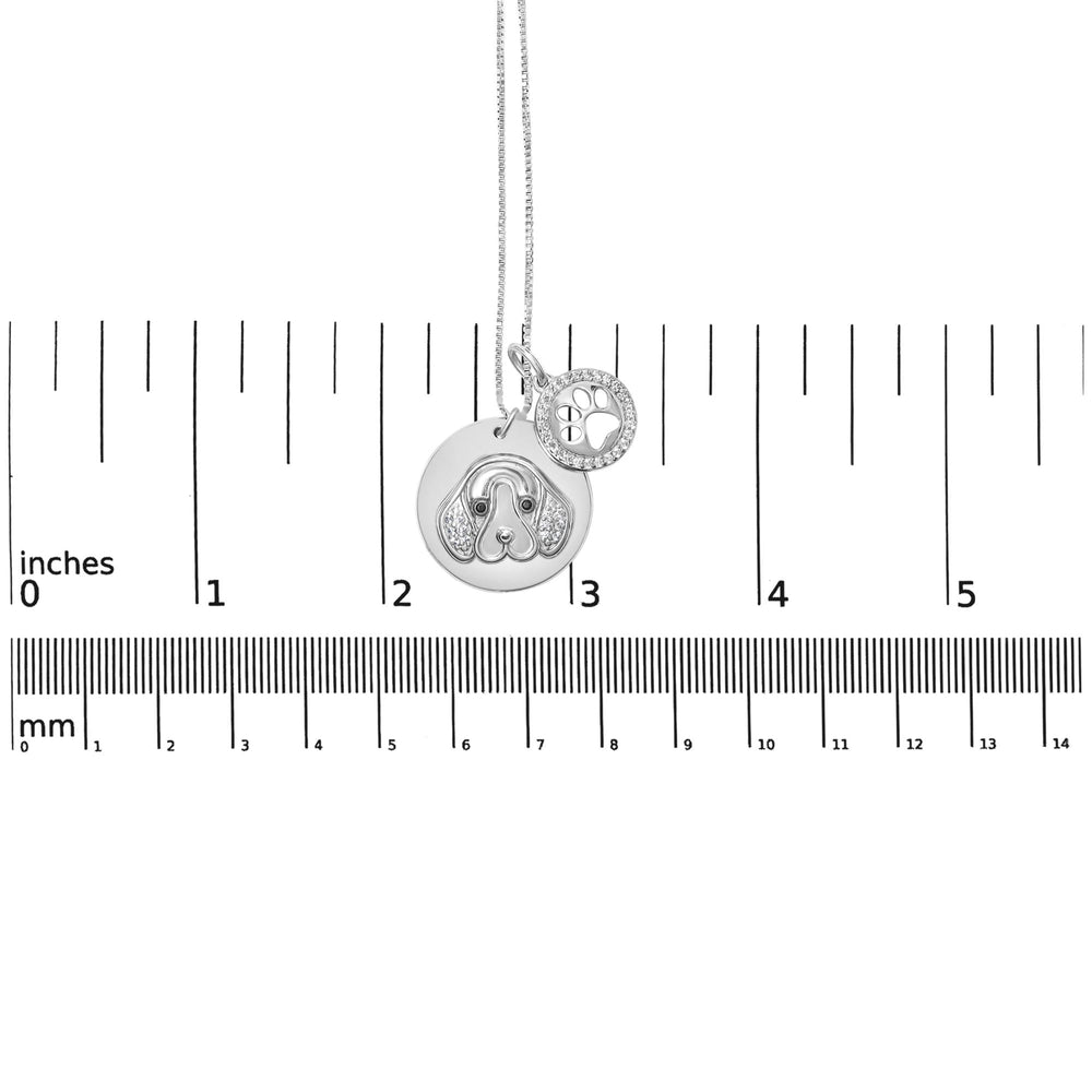 .925 Sterling Silver 1/5 Cttw White and Black Diamond Beagle Dog Medallion and Charm 18" Pendant Necklace (I-J Color, I2-I3 Clarity)