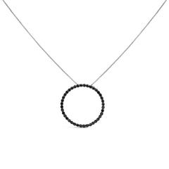 .925 Sterling Silver Black Diamond Open Hoop Circle 18" Pendant Necklace (Black Color, I2-I3 Clarity)