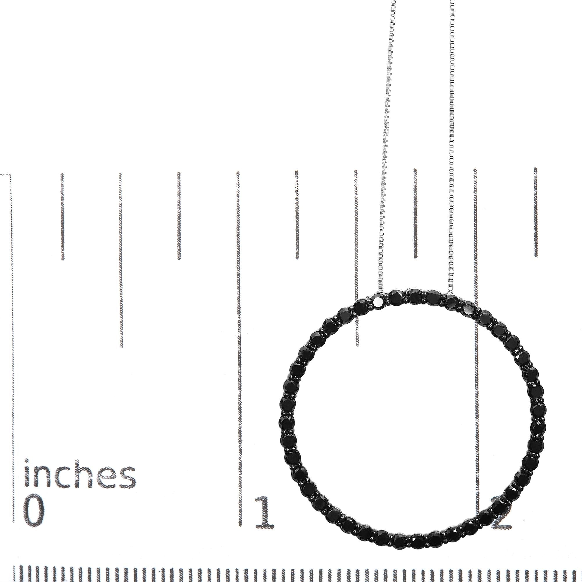 .925 Sterling Silver Black Diamond Open Hoop Circle 18" Pendant Necklace (Black Color, I2-I3 Clarity)