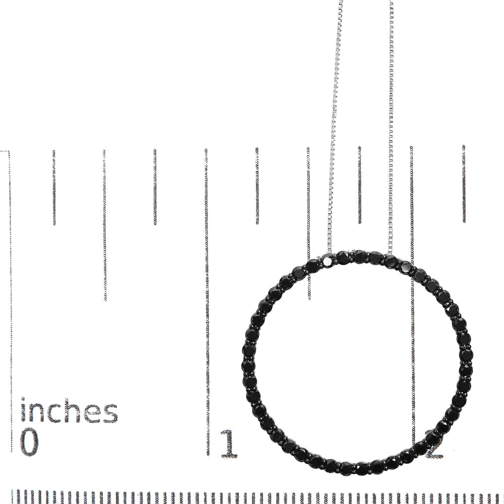 .925 Sterling Silver Black Diamond Open Hoop Circle 18" Pendant Necklace (Black Color, I2-I3 Clarity)