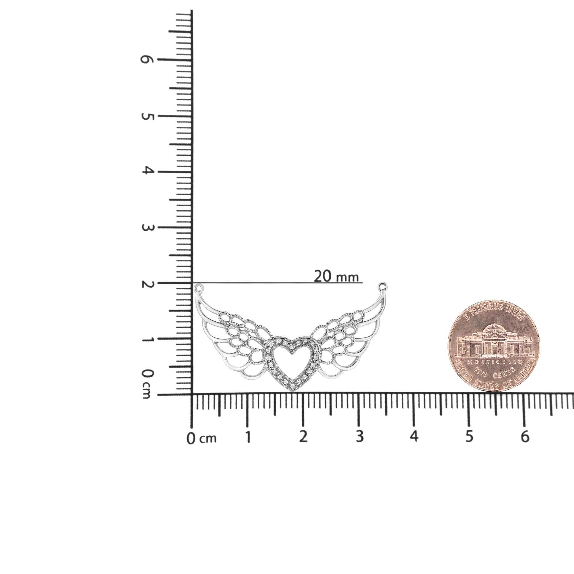 .925 Sterling Silver Pave-Set Diamond Accent Fairy Wing 18" Heart Pendant Necklace (I-J Color, I1-I2 Clarity)