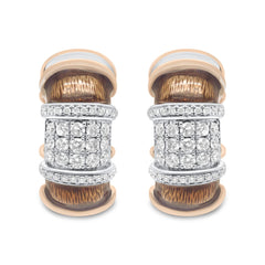 18K White and Rose Gold Flash Plated .925 Sterling Silver Clear Brown Enamel 1/6 Cttw Round Diamond Huggie Hoop Earrings (F-G Color, VS1-VS2 Clarity)
