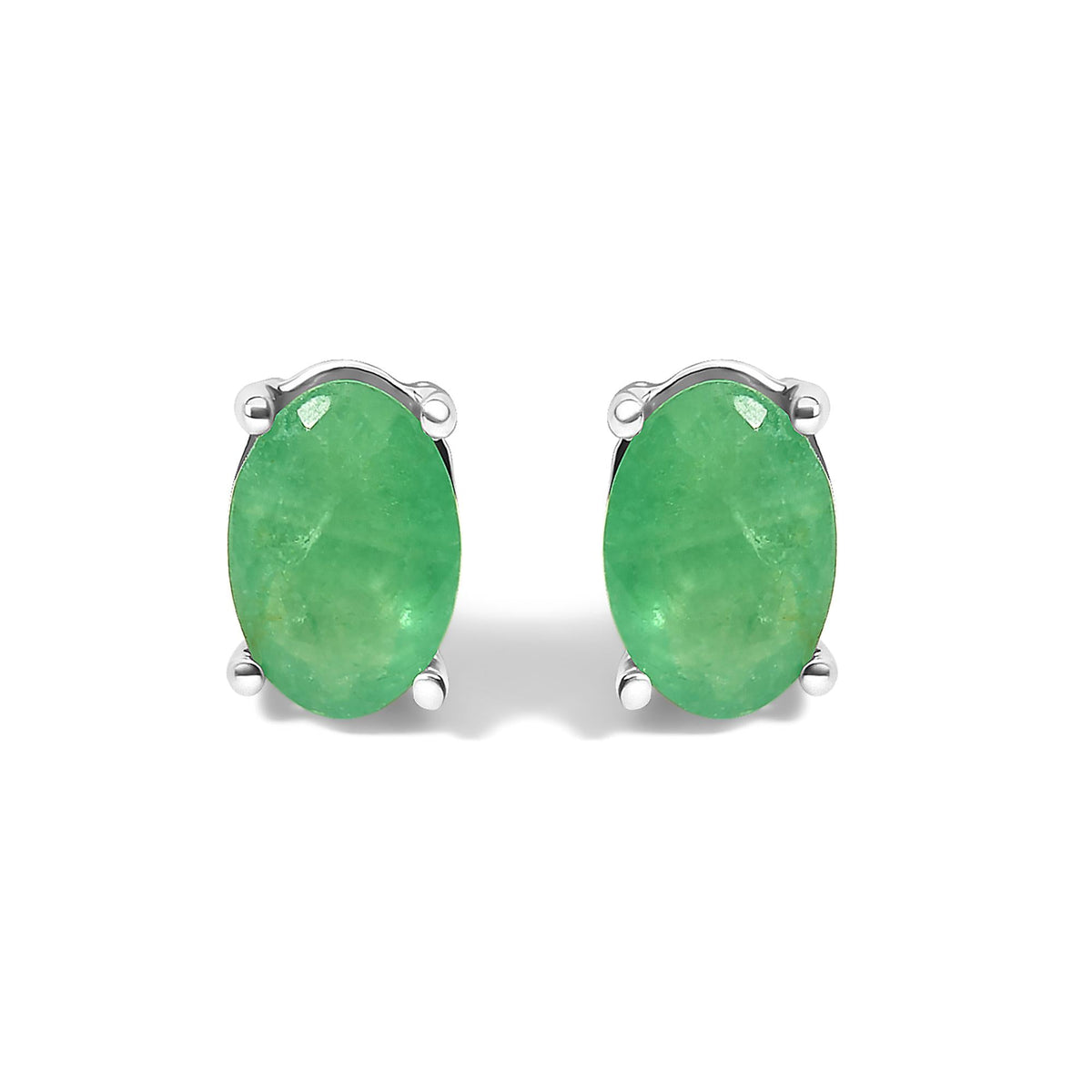 Sterling Silver 1.20 Cttw Oval Green Emerald Solitaire Stud Earrings