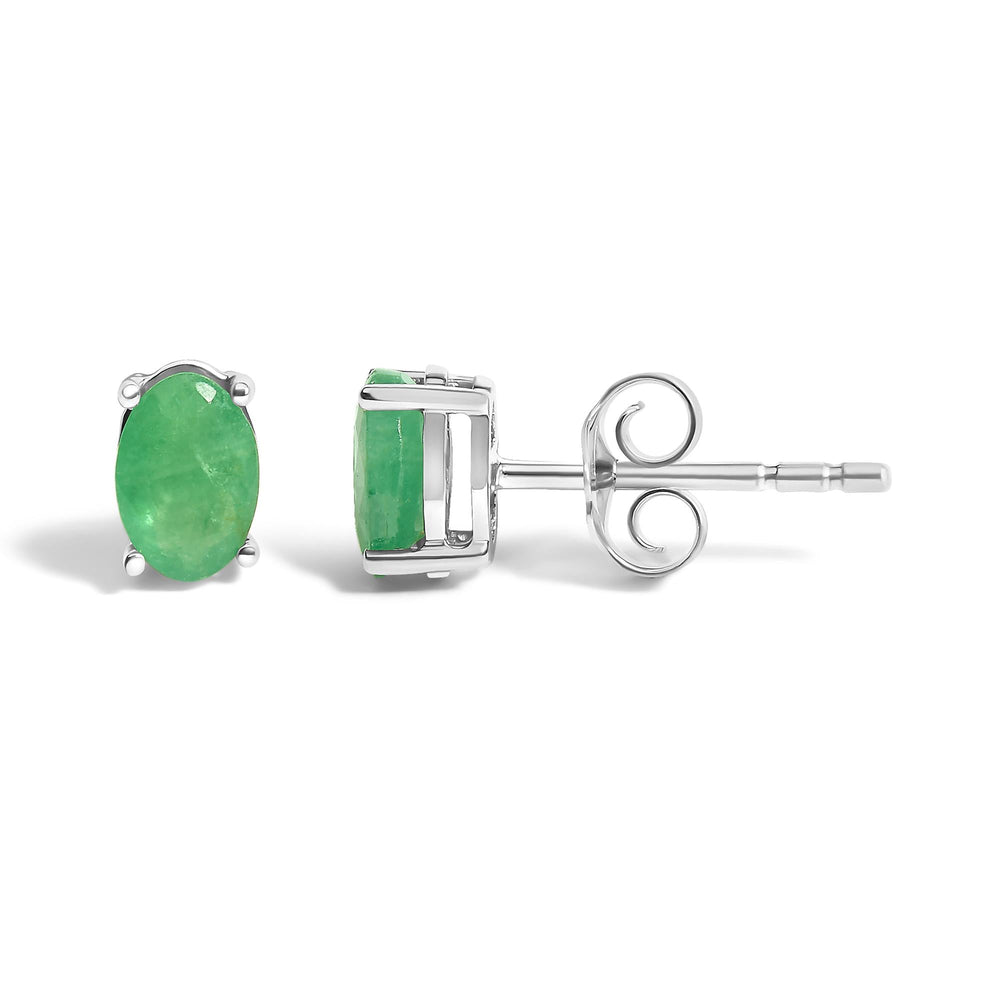 Sterling Silver 1.20 Cttw Oval Green Emerald Solitaire Stud Earrings