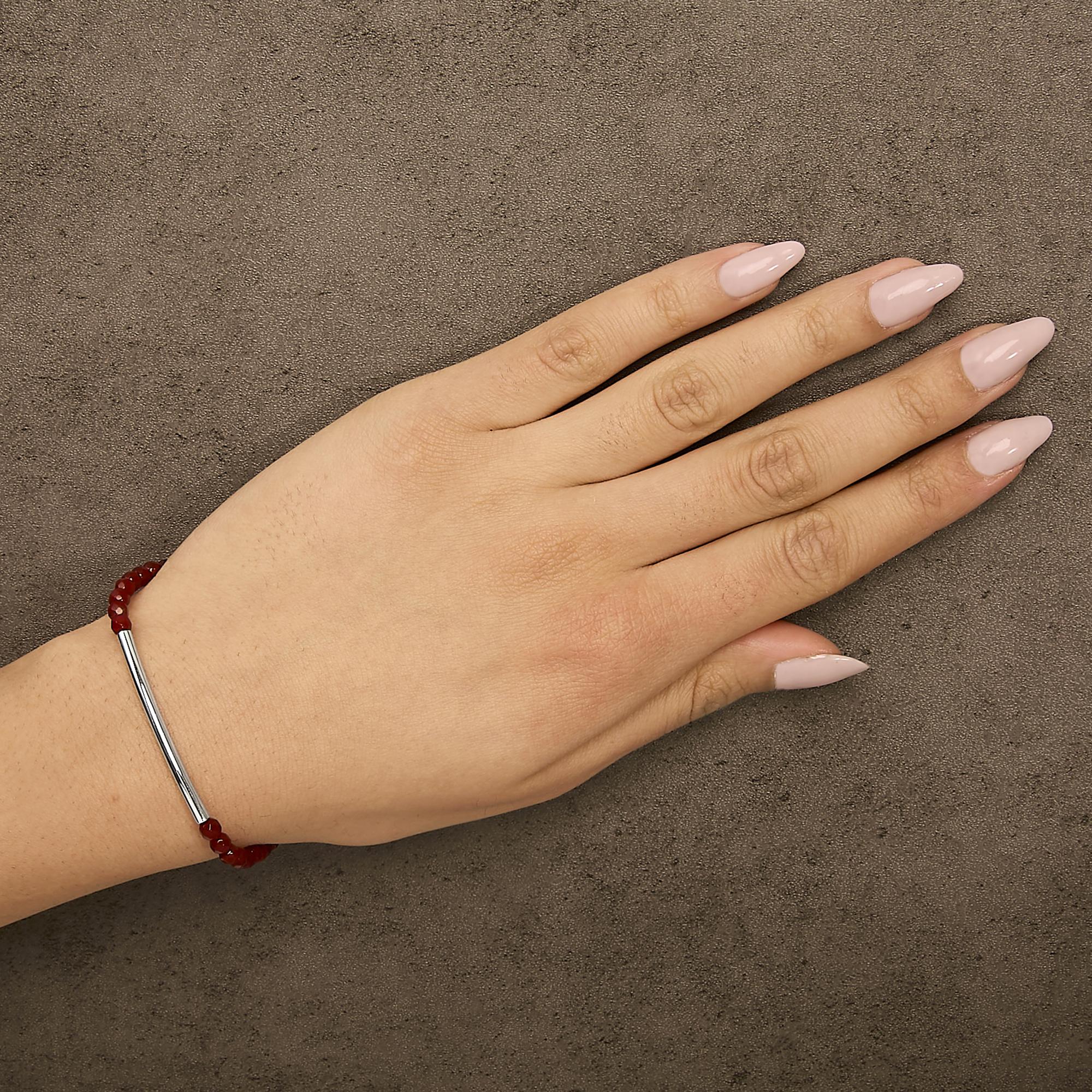 Sterling Silver Red Jasper Bead Station Bracelet with Bolo Clasp
