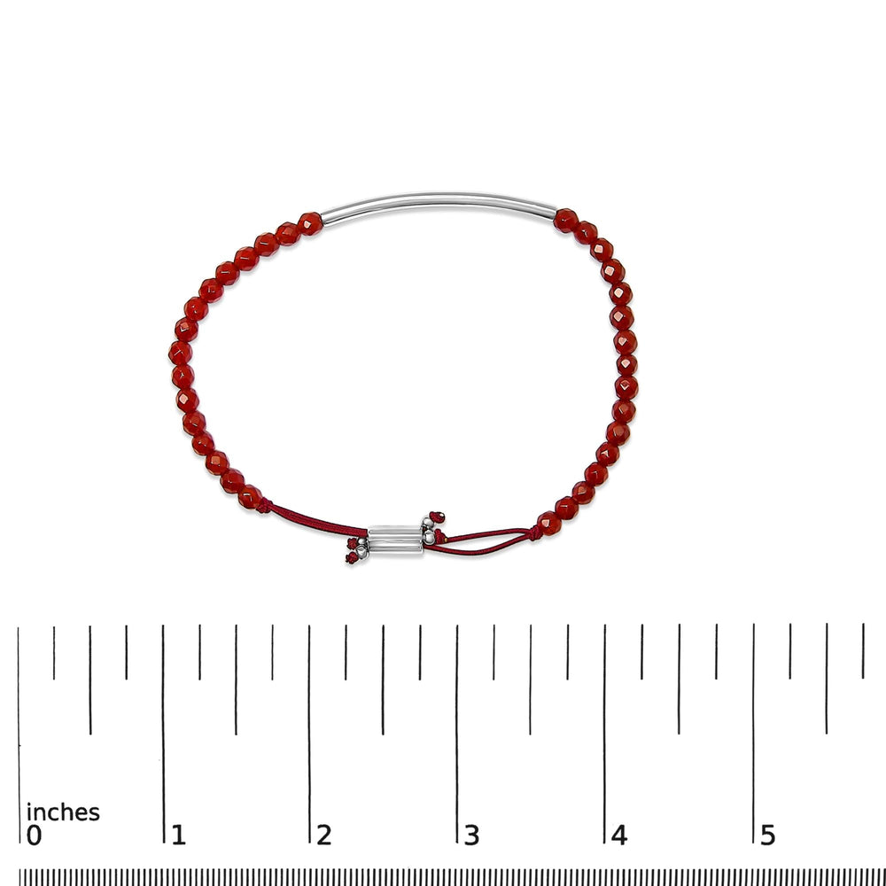 Sterling Silver Red Jasper Bead Station Bracelet with Bolo Clasp