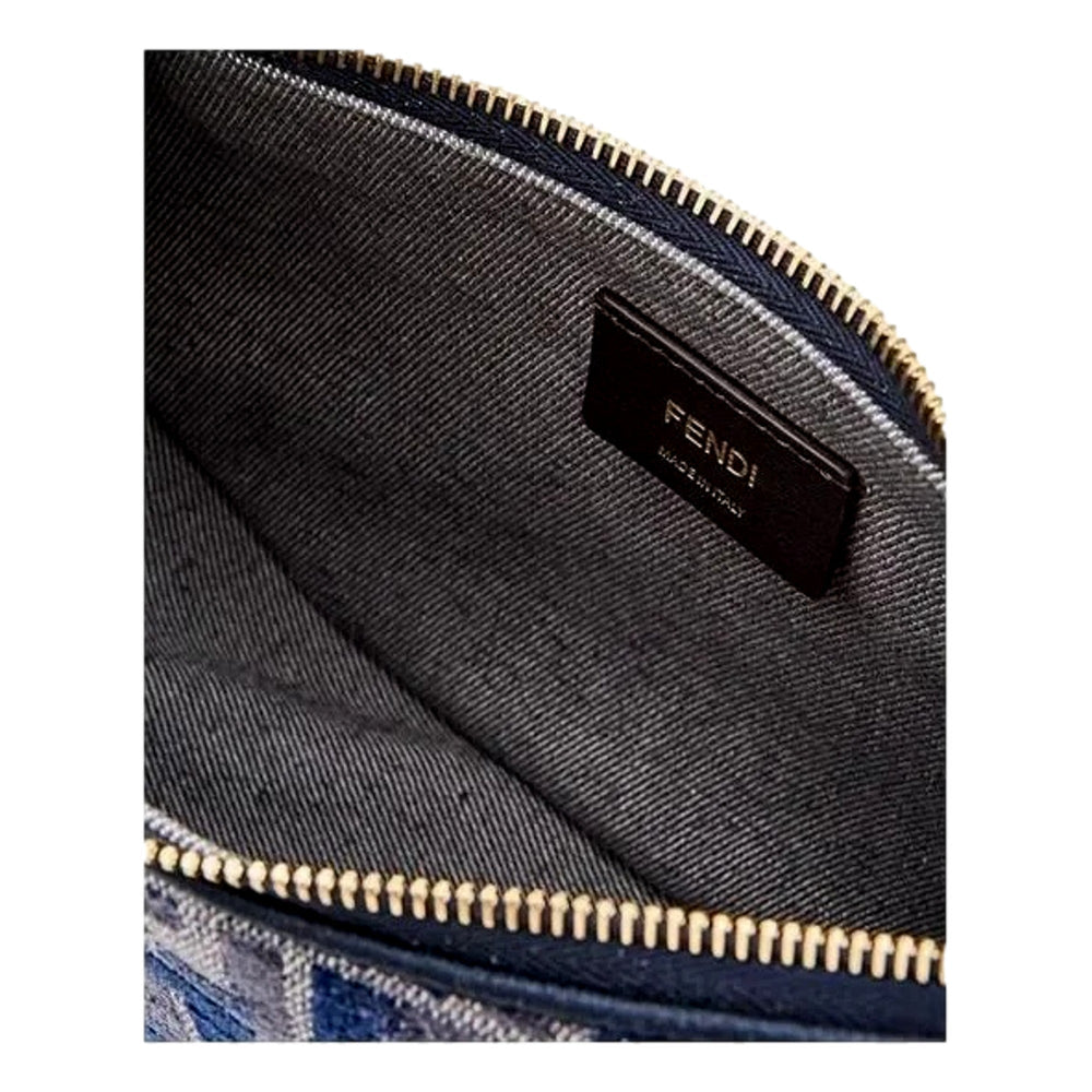 Fendi Fendigraphy Blue FF Jacquard Canvas Leather Hobo Bag