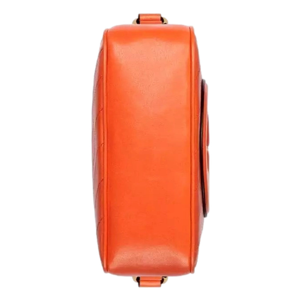 Gucci Blondie GG Patch Orange Leather Camera Crossbody Bag Diagonal Stitching
