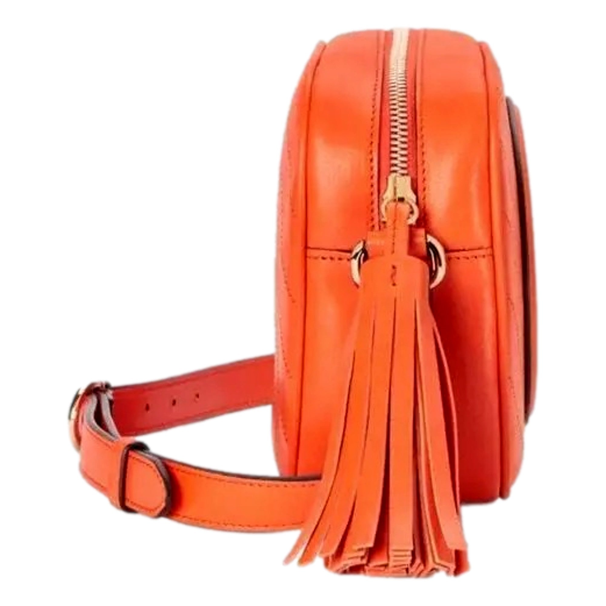 Gucci Blondie GG Patch Orange Leather Camera Crossbody Bag Diagonal Stitching