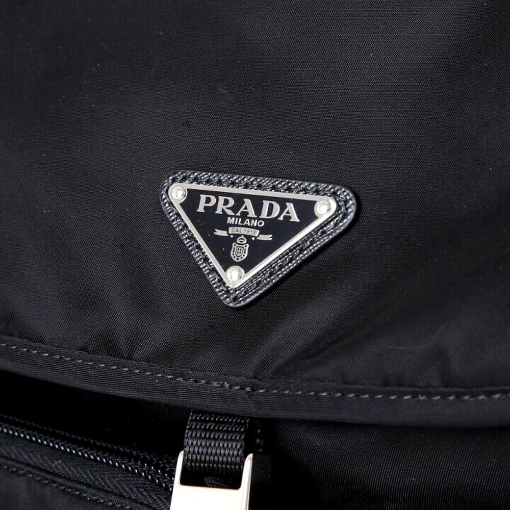 Prada Re-Nylon and Saffiano Leather Trim Medium Drawstring Rucksack Backpack in Black