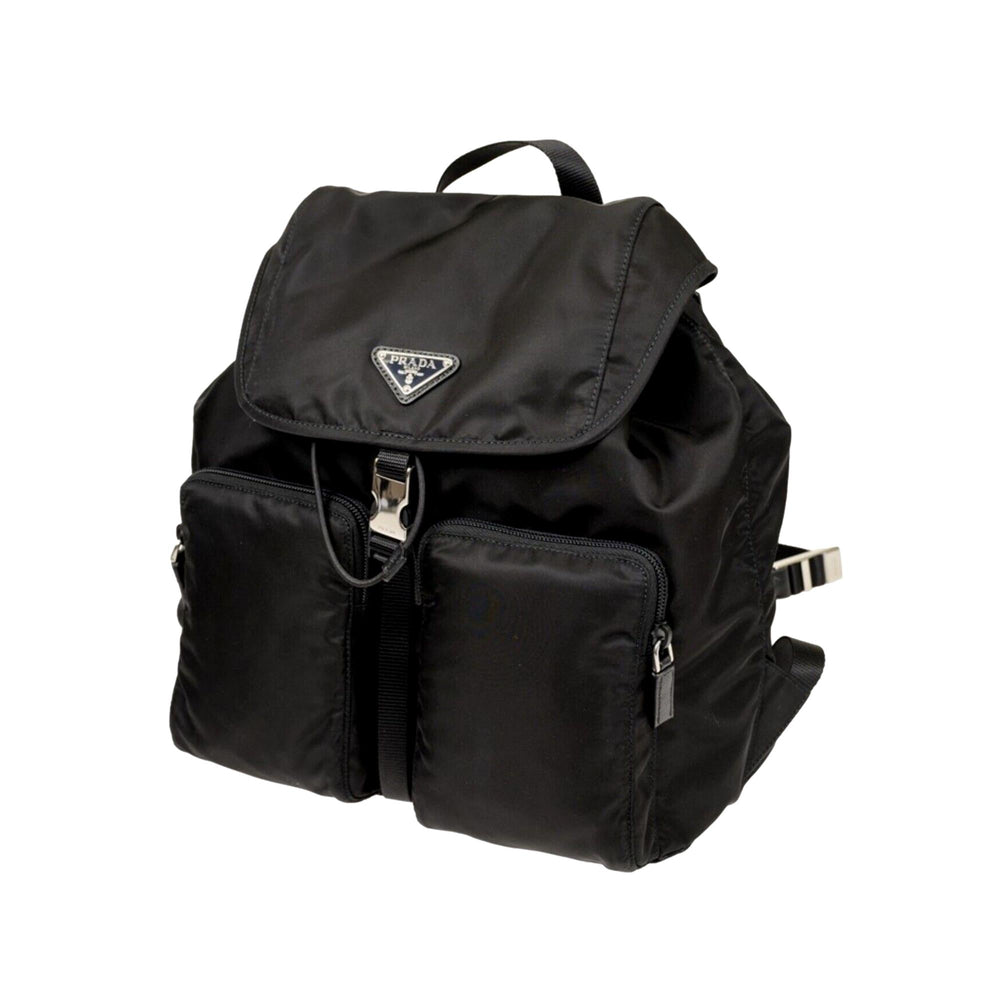 Prada Re-Nylon and Saffiano Leather Trim Medium Drawstring Rucksack Backpack in Black
