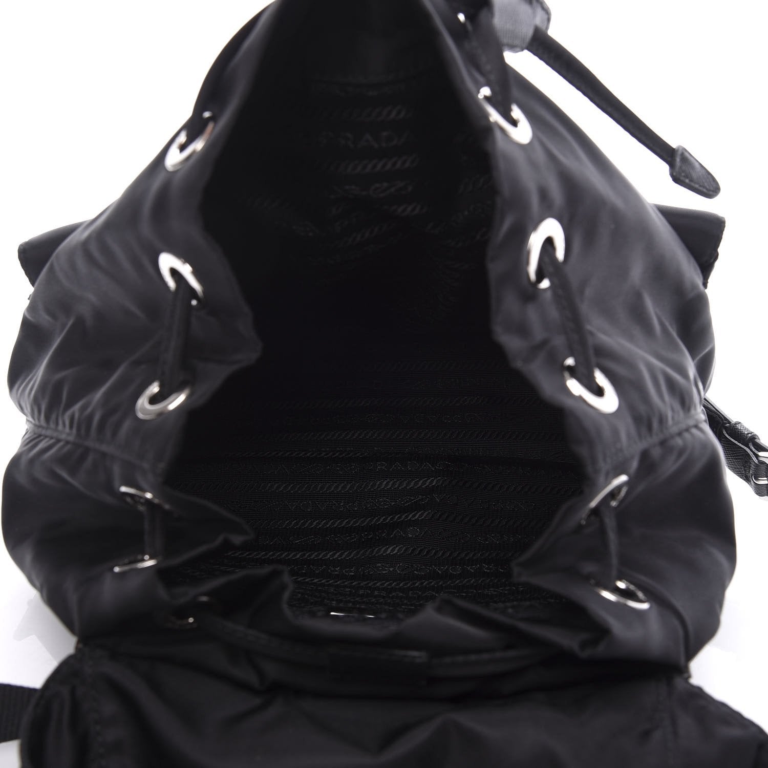 Prada Re-Nylon and Saffiano Leather Trim Medium Drawstring Rucksack Backpack in Black