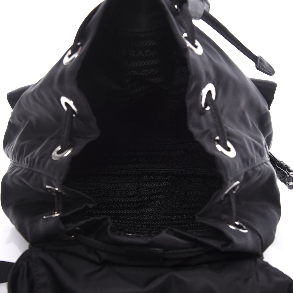 Prada Re-Nylon and Saffiano Leather Trim Medium Drawstring Rucksack Backpack in Black