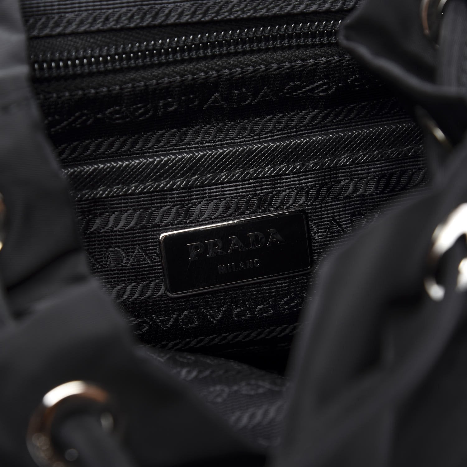 Prada Re-Nylon and Saffiano Leather Trim Medium Drawstring Rucksack Backpack in Black