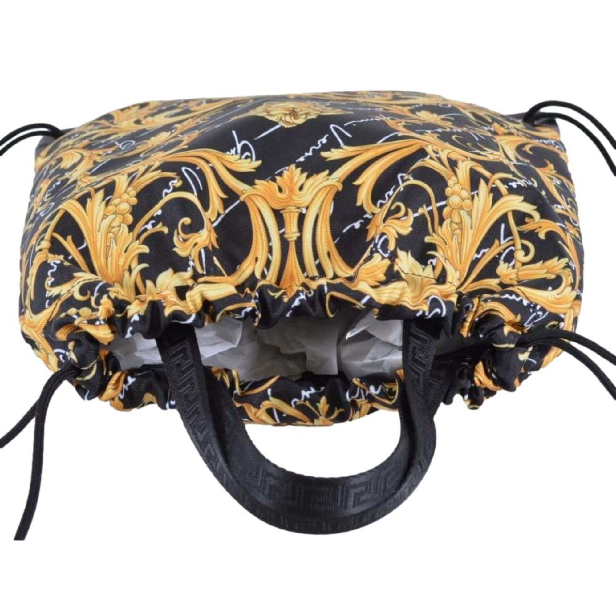 Versace Barocco Print Drawstring Backpack Black Nylon La Medusa Logo