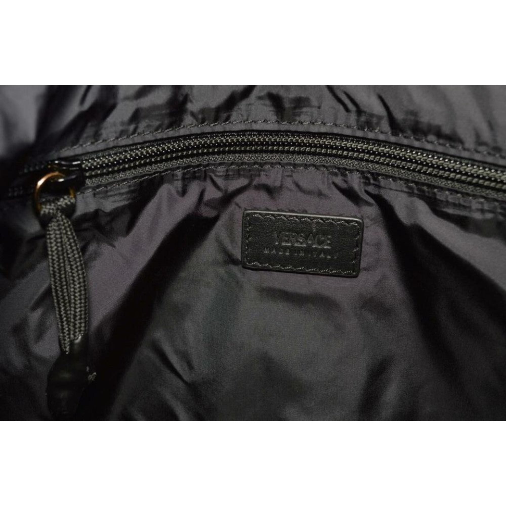 Versace Barocco Print Drawstring Backpack Black Nylon La Medusa Logo