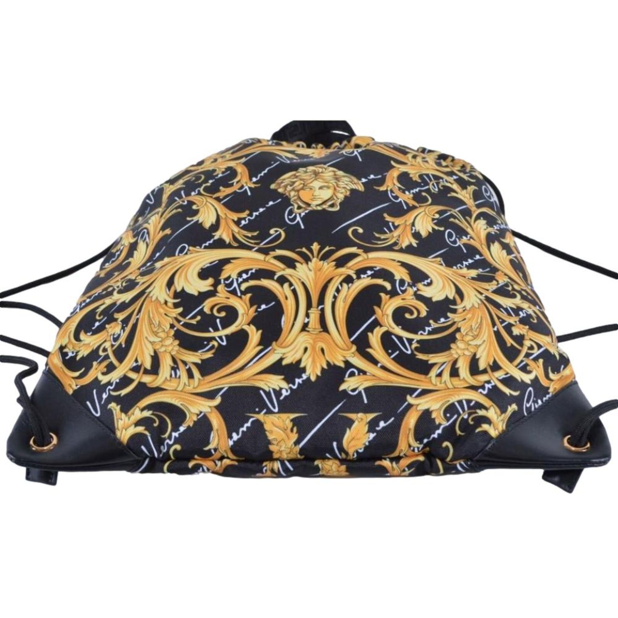 Versace Barocco Print Drawstring Backpack Black Nylon La Medusa Logo