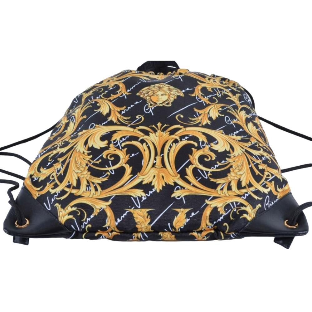 Versace Barocco Print Drawstring Backpack Black Nylon La Medusa Logo