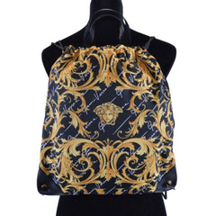 Versace Barocco Print Drawstring Backpack Black Nylon La Medusa Logo