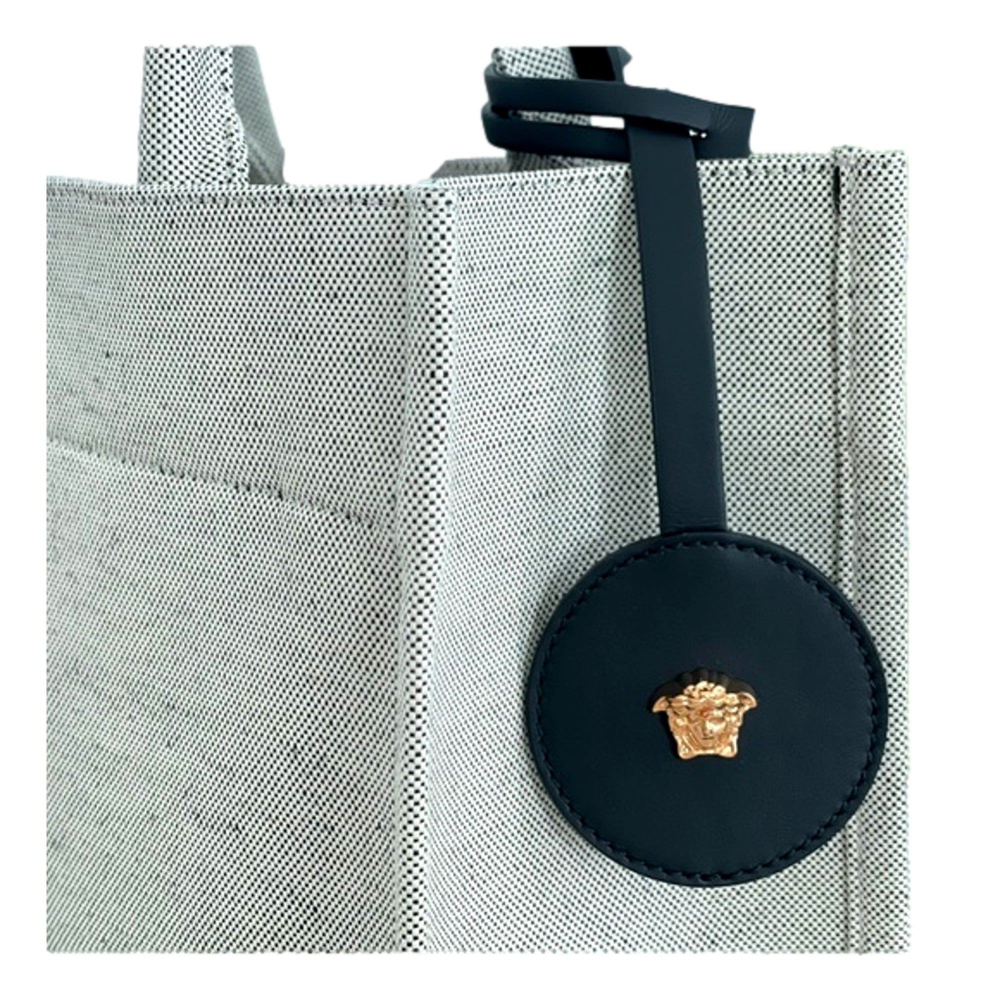 Versace Studded Logo Mini Tote Ecru Canvas Crossbody Bag Gold Hardware