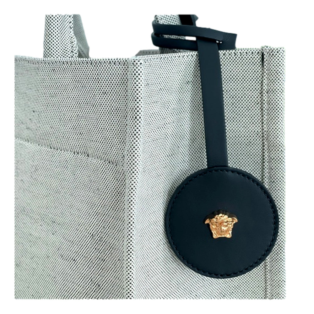 Versace Studded Logo Mini Tote Ecru Canvas Crossbody Bag Gold Hardware