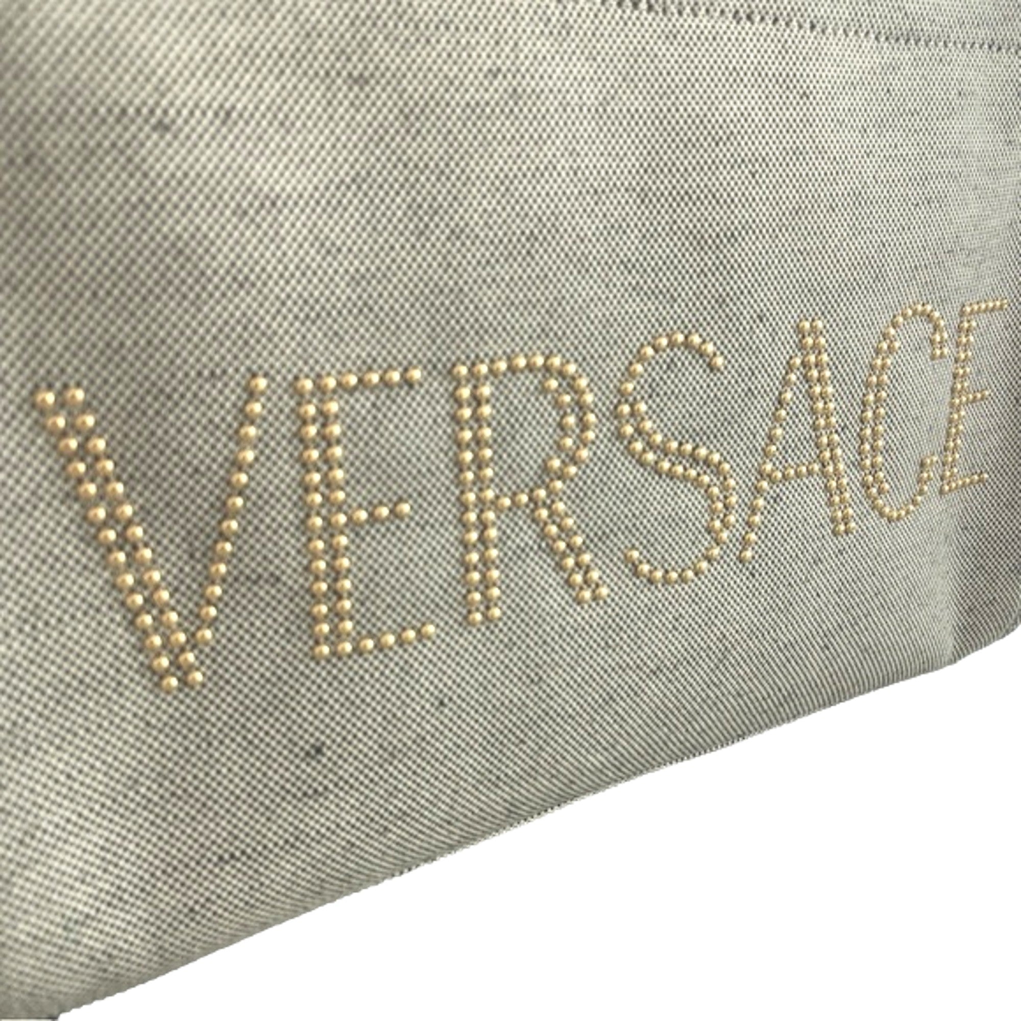 Versace Studded Logo Mini Tote Ecru Canvas Crossbody Bag Gold Hardware